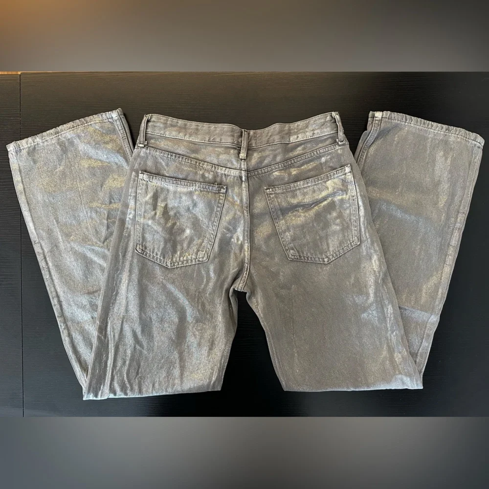 Zara Metallic Silver Boyfriend Jeans - Picture 3 of 7